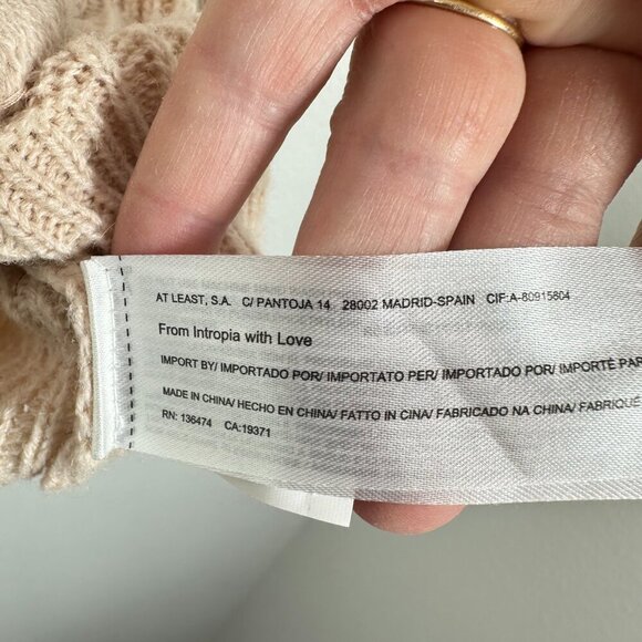 Intropia Italian Wool Beige Cable Knit Braided Crewneck Sweater Quiet Luxury - Picture 4 of 6